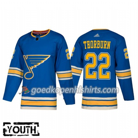 St. Louis Blues Chris Thorburn 22 Adidas 2018-2019 Alternate Authentic Shirt - Kinderen